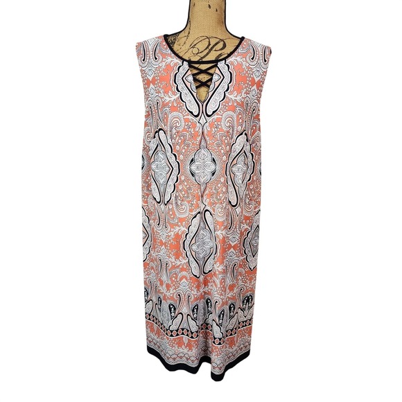 Sandra Darren Dresses & Skirts - SANDRA DARREN Size 2X Vibrant Coral Navy Boho Chic Paisley Knee Lgth Shift Dress
